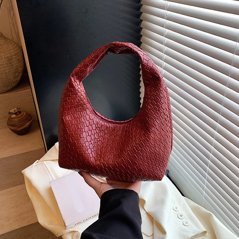 Classic Woven Embossed Hobo Soft PU Leather Small Bag