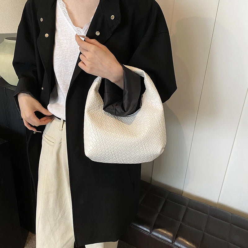 Classic Woven Embossed Hobo Soft PU Leather Small Bag