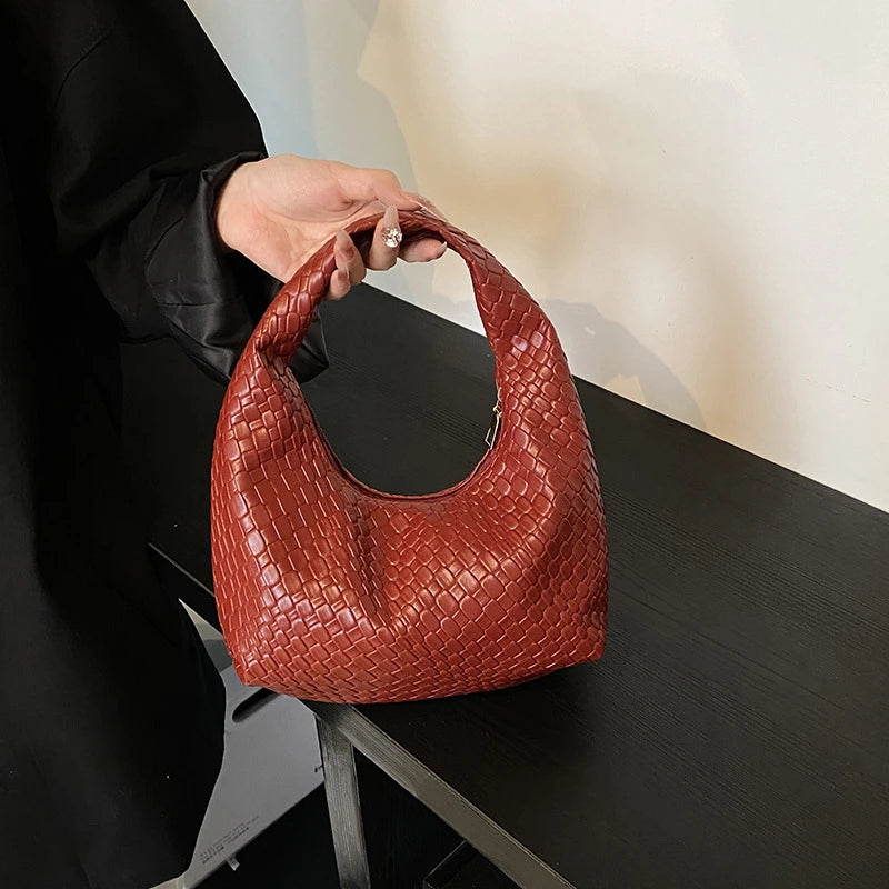 Classic Woven Embossed Hobo Soft PU Leather Small Bag