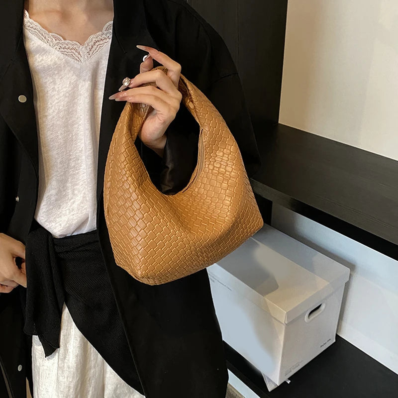 Classic Woven Embossed Hobo Soft PU Leather Small Bag