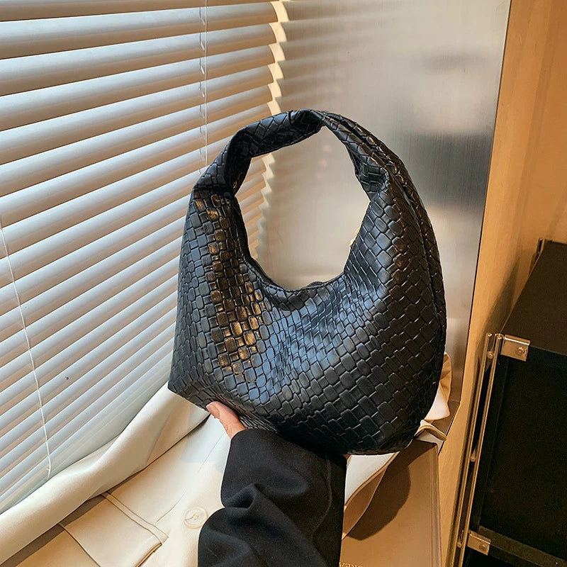 Classic Woven Embossed Hobo Soft PU Leather Small Bag