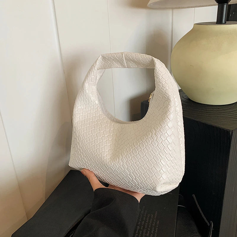 Classic Woven Embossed Hobo Soft PU Leather Small Bag