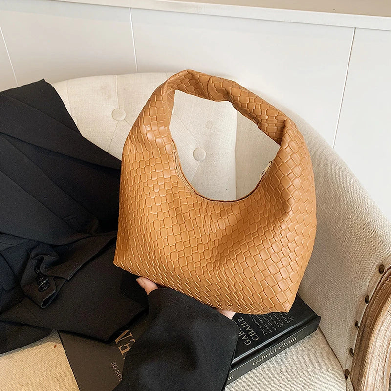 Classic Woven Embossed Hobo Soft PU Leather Small Bag