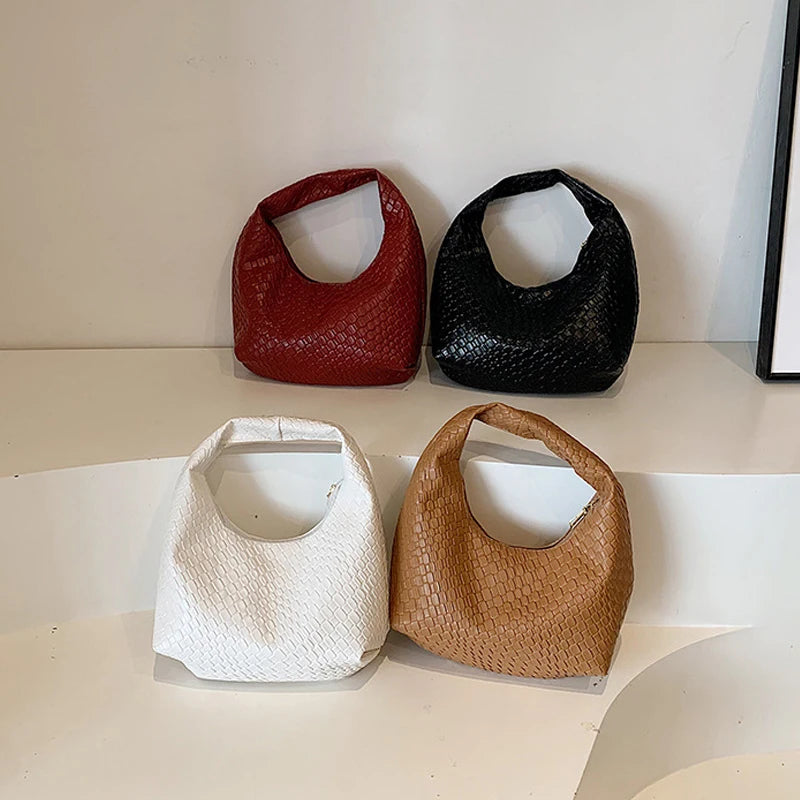 Classic Woven Embossed Hobo Soft PU Leather Small Bag